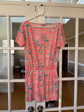 Lilly Pulitzer Coral and Teal Striped Short Sleeve Mini Dress
